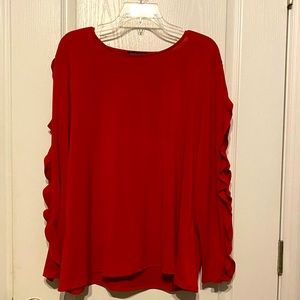 Banana Republic Red Long-Sleeve Ruffle-Side Blouse